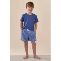 Little label shortama blauw Jongens Stretchkatoen Ronde hals All over print - maat 146/152