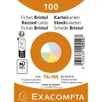Exacompta 40x Pak 100 steekkaarten onder krimpfolie - Bristol UNI niet geperforeerd 74x105mm - Geassorteerd - 10552E