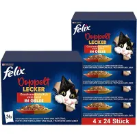 Felix Zo lekker als het eruit ziet Dubbel lekker nat kattenvoer in gelei, assortiment, 4x24x85g