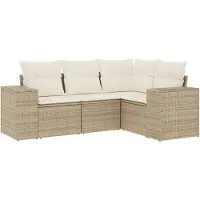 vidaXL 4-delige Loungeset met kussens poly rattan beige