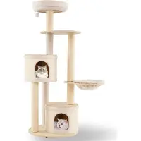 Northix Kartonnen krabpalen voor katten met 2 huisjes, een mandje en sisalstokken, 152 cm