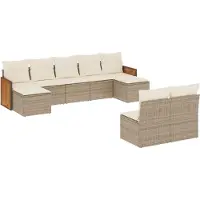 vidaXL 9-delige Loungeset met kussens poly rattan beige