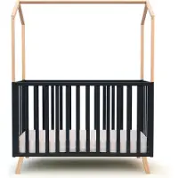 AT4 - Omvormbaar babyhutbedje KASA in hout Grafiet Grijs en Beuken 60 x 120 cm