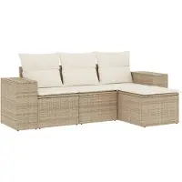 vidaXL 4-delige Loungeset met kussens poly rattan beige