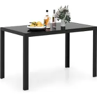Northix Eettafel voor 4 personen, met een glazen blad, een zwart metalen frame, afmetingen 120x70x75 cm