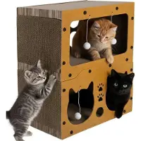 Northio Kartonnen krabpalen voor katten met een huisje in twee verdiepingen, gemaakt van milieuvriendelijke materialen
