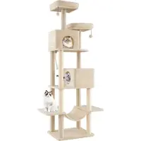 Northix Een hoog, meerlaags kattenhuis met sisalpalen, 2 holletjes, beige kleur
