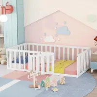 Merkloos Babybed, wit (zonder matras), 90 x 200 cm, houten bedframe met spijlen en deur