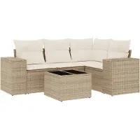 vidaXL 5-delige Loungeset met kussens poly rattan beige