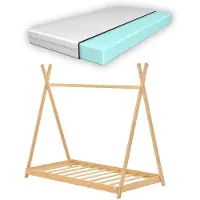 In And OutdoorMatch And OutdoorMatch Kinderbed Jan – Tipi-bed – met matras – bamboe – 70 x 140 cm – houtkleur – snelle montage – draagvermogen 200 kg