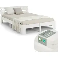 Homestyle4u Tweepersoonsbed - 180x200 cm - Bed met Matrassen en Lattenbodem - Wit