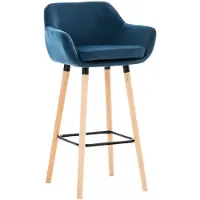 In And OutdoorMatch And Outdoor Match barkruk Taryn Maryjane - Blauw - Fluweel - Hout - Modern design - 4-poots frame - Rugleuning - Voetsteun - Geschikt voor keuken en bar - Gekussende zitting