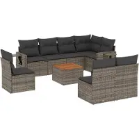 vidaXL 9-delige Loungeset met kussens poly rattan grijs