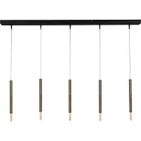 Masterlight Zwarte eettafel hanglamp Flute 5-lichts gouden cilinder