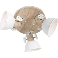 Steinhauer Industriële plafondlamp Gearwood 3-lichts wit met hout