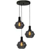 Masterlight 3-lichts vide hanglamp - zwart - Porto met Ball smoke glazen - Ø 24cm