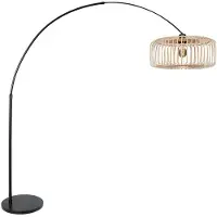 Steinhauer Booglamp Breeza-Beach 4149ZW zwart met bamboe kap Ø50 cm