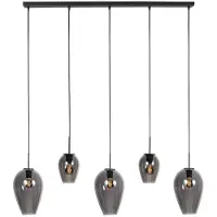 Mexlite HaloSwap 4280ZW – Zwarte langwerpige hanglamp met smoke glas in twee formaten