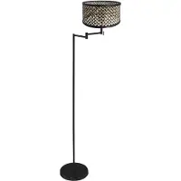 Mexlite Vloerlamp Bella 3884ZW met blank-zwart gevlochten bamboe kap