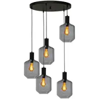 Masterlight 5-lichts vide hanglamp - zwart - Porto met Jagger smoke glazen
