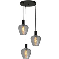 Masterlight 3-lichts vide hanglamp - zwart - Porto met Diamond smoke glazen