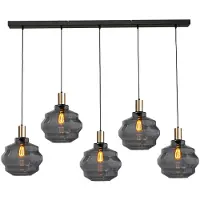 Masterlight 5-lichts hanglamp - goud - Porto met Ball smoke glazen - Ø 30cm