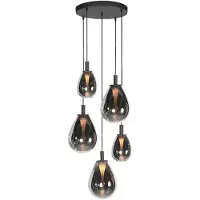 Mexlite Glimsy 4198ZW Hanglamp 5 lichts met smoke glazen