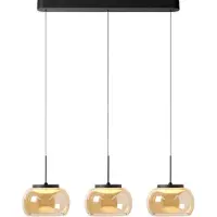 Lyora 3-lichts hanglamp Bounto zwart recht amber glas