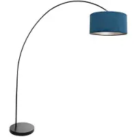 Mexlite Booglamp Solva 3900ZW zwart met een blauw fluwelen lampenkap