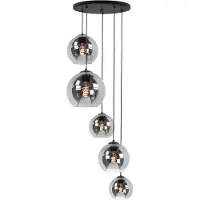 Highlight 5 Lichts Hanglamp Fantasy Zwart Met Smoke Glas