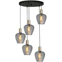 Masterlight 5-lichts vide hanglamp - goud - Porto met Diamond smoke glazen
