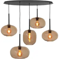 Highlight Hanglamp Bellini Zwart Met Bruin Glas 5 Lichts