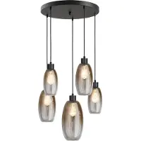 Masterlight Vide hanglamp Olive met 5 glazen - zwart - Ø50cm