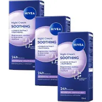 Nivea Verzachtende Nachtcrème voor Vrouwen - Gevoelige huid - Ongeparfumeerd en PH-neutraal - Met Zoethoutextract en Druivenpitolie - 3 x 50 ml
