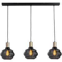 Masterlight 3-lichts hanglamp - goud - Porto met Ball smoke glazen - Ø 24cm
