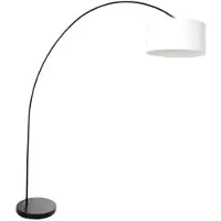 Mexlite Booglamp Solva 3897ZW Zwart met een grof wit linnen kap