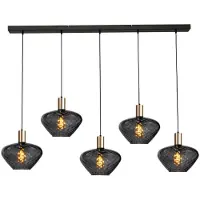 Masterlight 5-lichts hanglamp - goud - Porto met Blossom clear glazen
