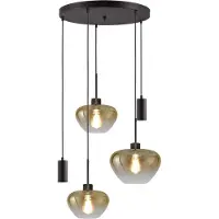 Masterlight 5-lichts hanglamp Genua zwart met 2x goud glas Ø 24cm - 1x Ø 29cm en 2x pendel