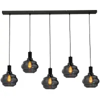 Masterlight 5 Lichts Hanglamp Zwart Porto Met Ball Smoke Glazen Ø 24cm