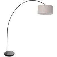 Mexlite Booglamp Solva 3898ZW zwart met een grijs linnen lampenkap