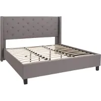 Mendler Gestoffeerd bed -N59, bed tweepersoons lattenbodem, massief hout stof/textiel 180x200cm ~ grijs