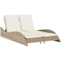 vidaXL Ligbed met kussens 114x205x73 cm poly rattan beige