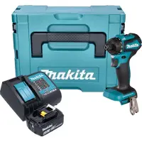 Makita Boormachine + slagboor, DDF 083 SG1J Accuboormachine 18 V 40 Nm 1/4'' borstelloos + 1x oplaadbare accu 6.0 Ah + lader +
