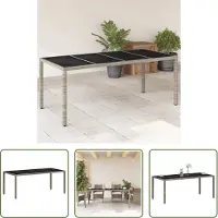 The Living Store De Living Store tuintafel met glazen blad, lichtgrijs, 190x90x75 cm, gemaakt van polyrotan