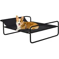 PawHut Verhoogd hondenbed, ligbed voor honden, katten en andere huisdieren, met hoofdkussen, microgeperforeerde textielstof, geschikt voor binnen- en buitengebruik, 91 x 69 x 29 cm, zwart