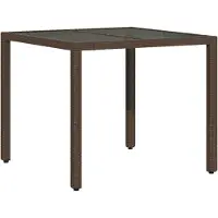 vidaXL Tuintafel met glazen blad 90x90x75 cm poly rattan bruin