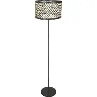 Mexlite Zwarte Vloerlamp Noor Met Rotan En Zwarte Kap