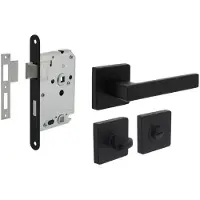 Intersteel deurbeslag set toiletslot 63/8 zwart met deurkruk Hera op rozet 55x55mm en WC-sluiting - zwart