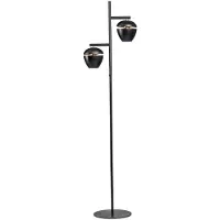 Expo ETH Claire Vloerlamp 2xE27 zwart+goud aan uit op stang H165cm 2xkap 15cm