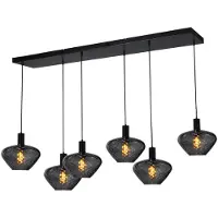 Masterlight 6-lichts hanglamp - zwart - Porto met Blossom smoke glazen